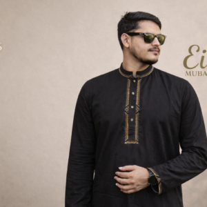 ilbaas royal black jacquard punjabi