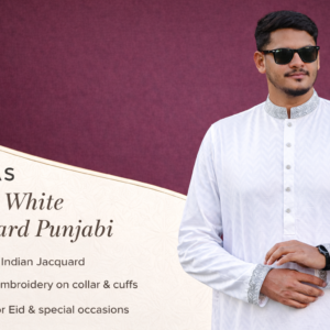 ilbaas royal white jacquard punjabi